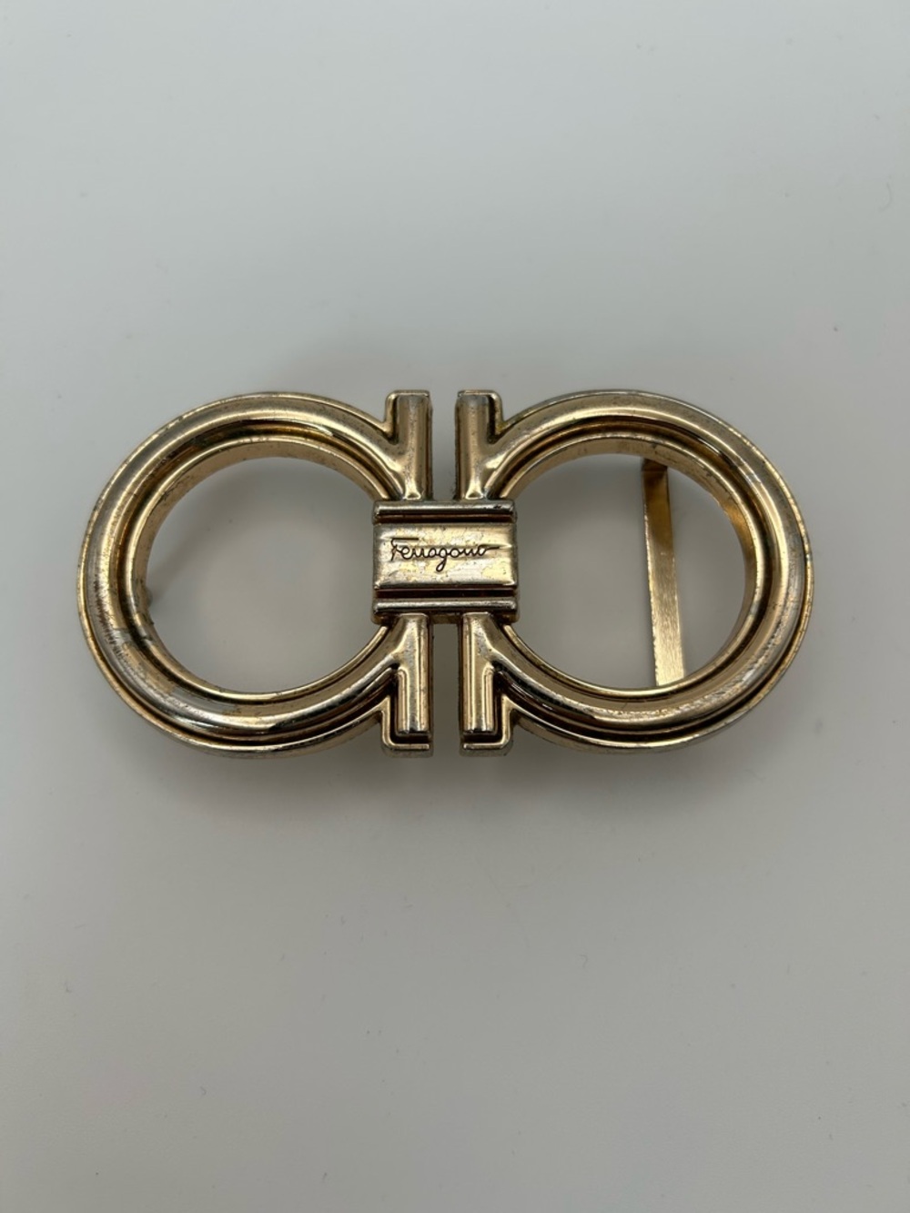 Salvatore Ferragamo Gold Double Ring Gancio Belt Buckle